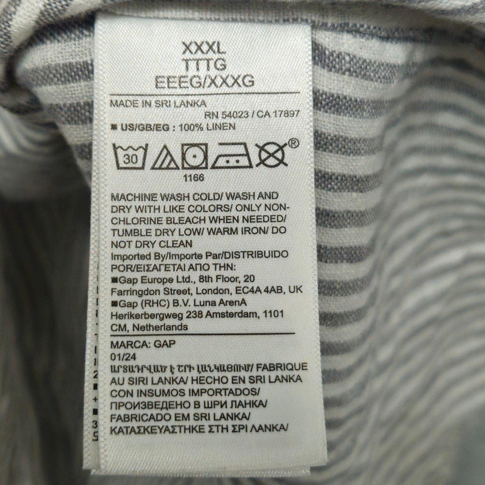 Gap Linen Striped Long Sleeve Button Down Shirt Mens 3XL Grey White Lightweight - Picture 4 of 7